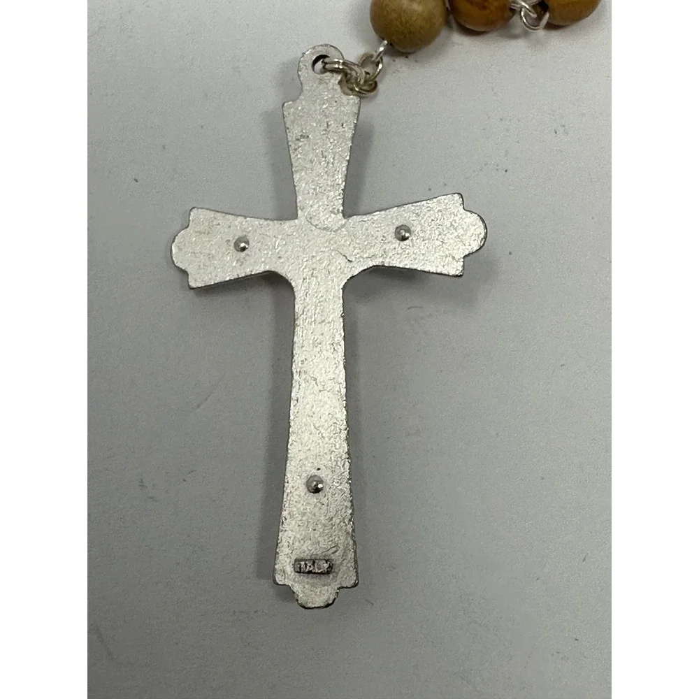 Vintage Rosary Brown Pope John Paul II Wood Bead Italy with Case D9